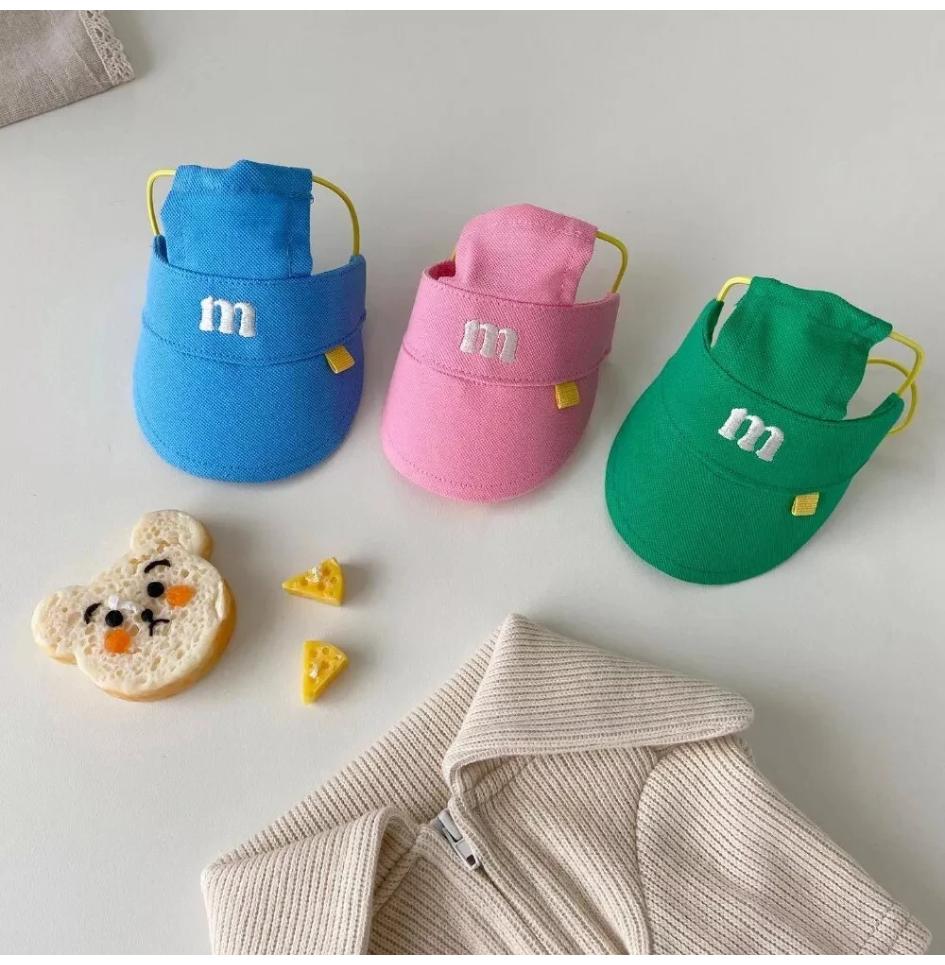 1 Piece Summer M-Shaped Embroider Three-Color Sun Hat for Dogs, Pet Cats, Pets, Elastic Pig Nose Buckle Adjustment Hat