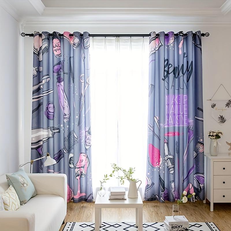 2 stk Gardiner For Skjønnhetssalonger Enkle Røde Lepper Sminkekost Maljer Topp Stoffgardiner Dekor For Stue Kontor Hjemmedeko