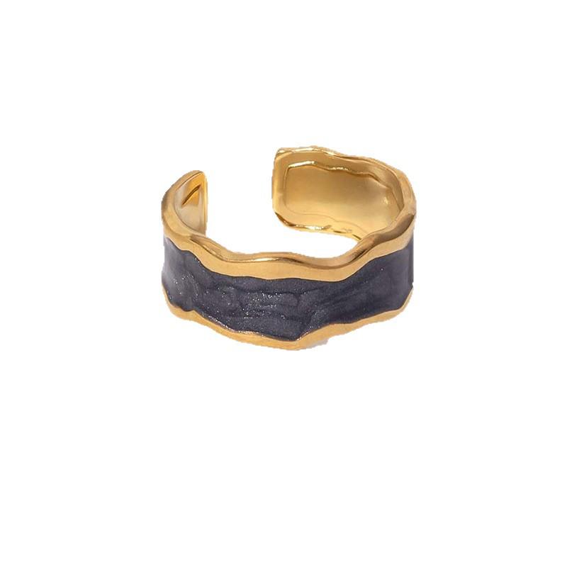 Anello Aperto Smaltato in Acciaio Titanio Europeo e Americano - Gioiello di Alta Gamma, Inalterabile, Design Irregolare.