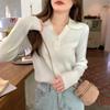 Women's Fall and Winter New Polo Collar Button-down Long Sleeve with Short Sweater