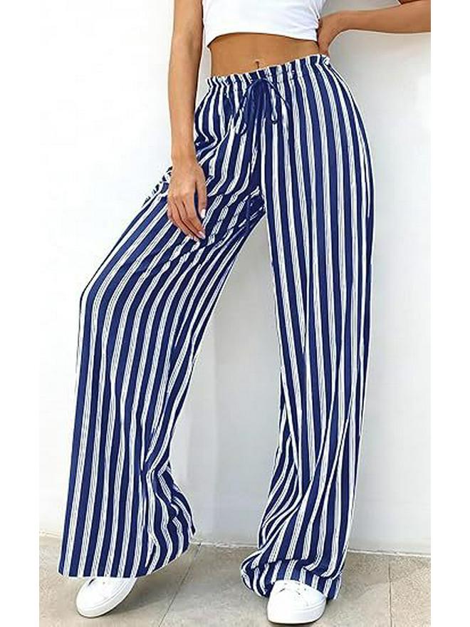 2026 Fashion Striped Elastic Waist Wide Leg Casual Pants