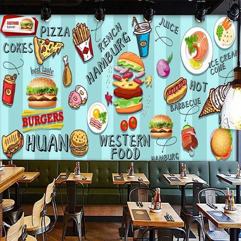 Vlastní 3D tapeta Ručně malovaná Hamburg Rychlé občerstvení Snack bar Dekorace stěny Fototapety Tapeta s osobností