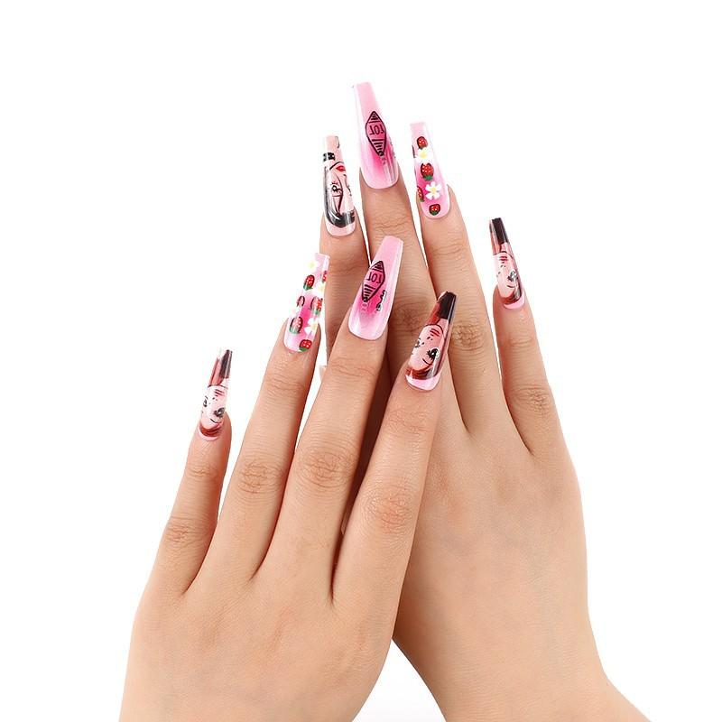 24Pcs Gradient Long Ballet Press On Nails With Glue Full Cover Acrylic False Nails Artificial Manicure Tips