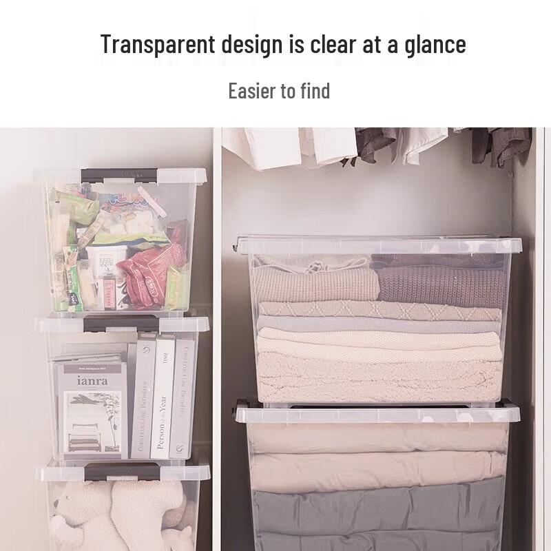 Chahua 50L Transparent Storage Boxes with Wheels, 2-Pack