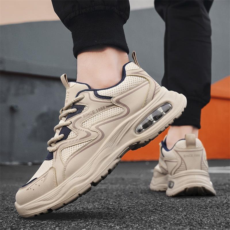 Herbst neue Papa Schuhe Leder mit Netzoberfläche atmungsaktiv dicke Sohle höhenverstellbar Sportschuhe Laufschuhe niedrig