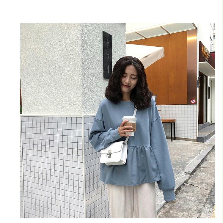New Korean Version of Autumn Loose Slim Student Casual Top Solid Color Thin Sweatshirt Women's Clothing