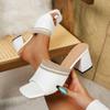 Women High Heels Slippers Knitting Sandals Square Toe Open Toe Shoes Woman Summer 2025 Trend Flip Flops Fad Slides Pumps Ladies