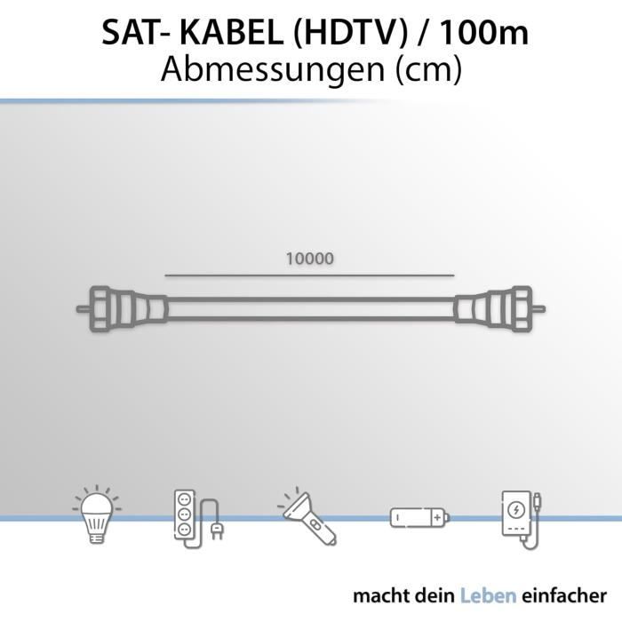 Câble Satellite - ARCAS - HDTV - 100 Mètres - Protection Contre Interférences - Gaine Plastique Blanche