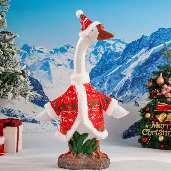 Christmas Goose Outfit Cute Porch Goose Clothes with Hat for 23" Goose Statue Outdoor Holiday Goose Costume for Patio Yard Lawn Decor