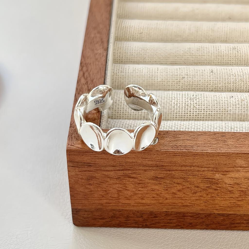 PANJBJ 925 Silver Frosting Geometry Ring for Women Wide Texture Versatile Handmade Ins Jewelry Gift