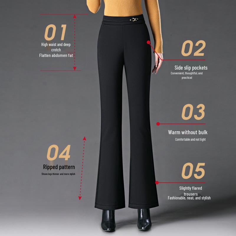 2024 Winter High-Waist Slimming Fleece-Lined Flare Mom Pants