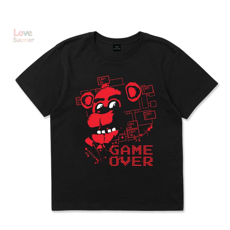 

2026 Детская футболка с принтом, Спортивная повседневная футболка FNAF At Freddys, Для мальчиков и девочек, С коротким рукавом 100