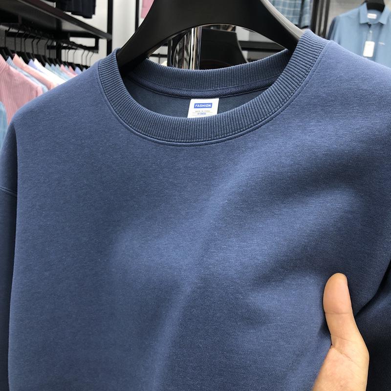 Pánská trendy jednobarevná mikina s kulatým výstřihem - Ležérní pulovr na podzim a jaro