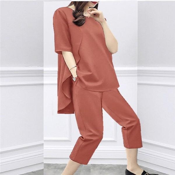 Spring and Summer Korean Style Women's Loose Slimming Fashion Suit Short-sleeved Top Casual Cropped Pants Two-piece Set