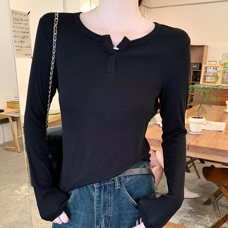 

Новый весенний уникальный супер-выглядящий топ с длинным рукавом, облегающая футболка, облегающая базовая рубашка с маленьким V-образным вырезом XL