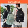 Simple Color Solid Checkered Texture Student Backpack With Pendant Plush