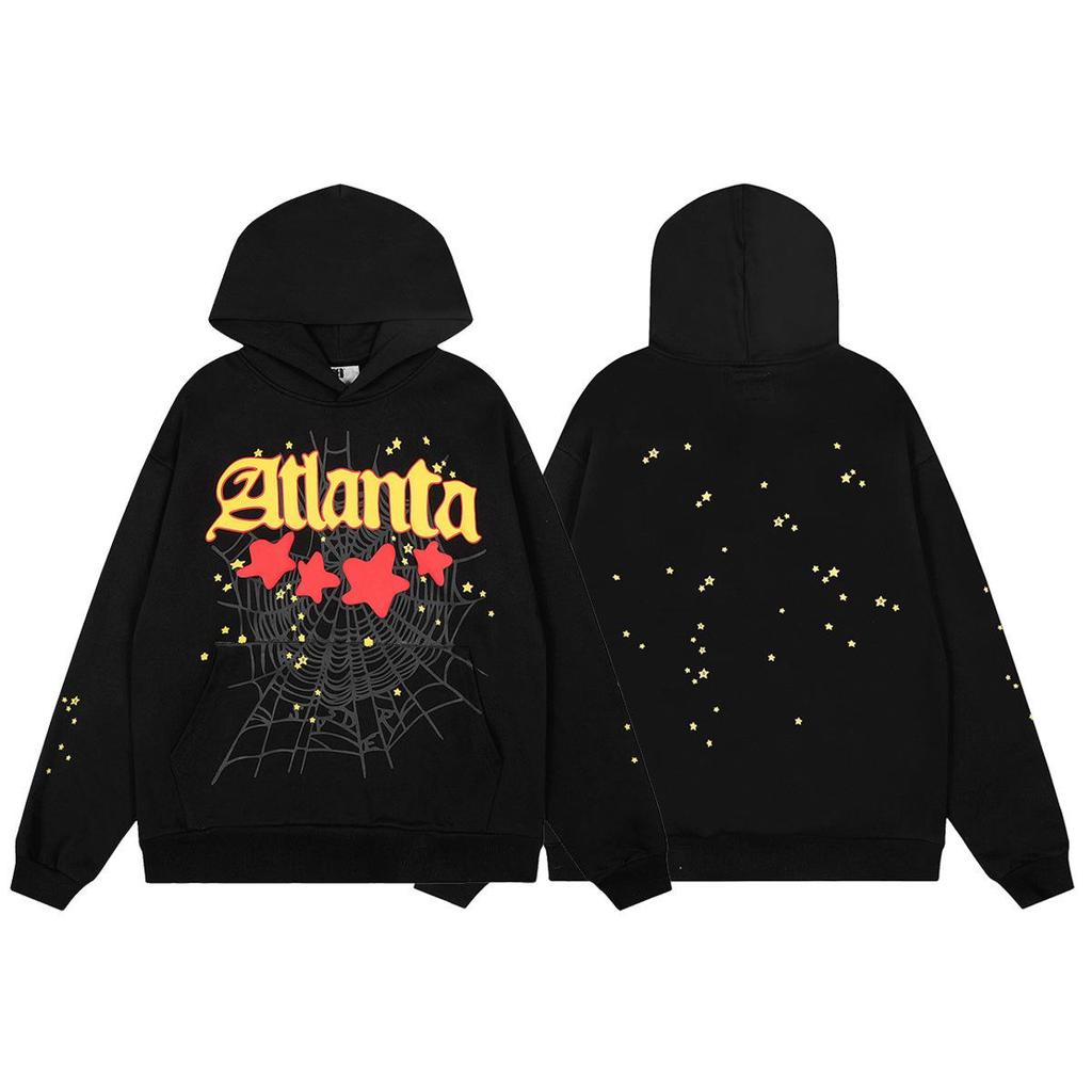 Spider Web Foam Letter Print Terry Cloth Hoodie for Men & Couples