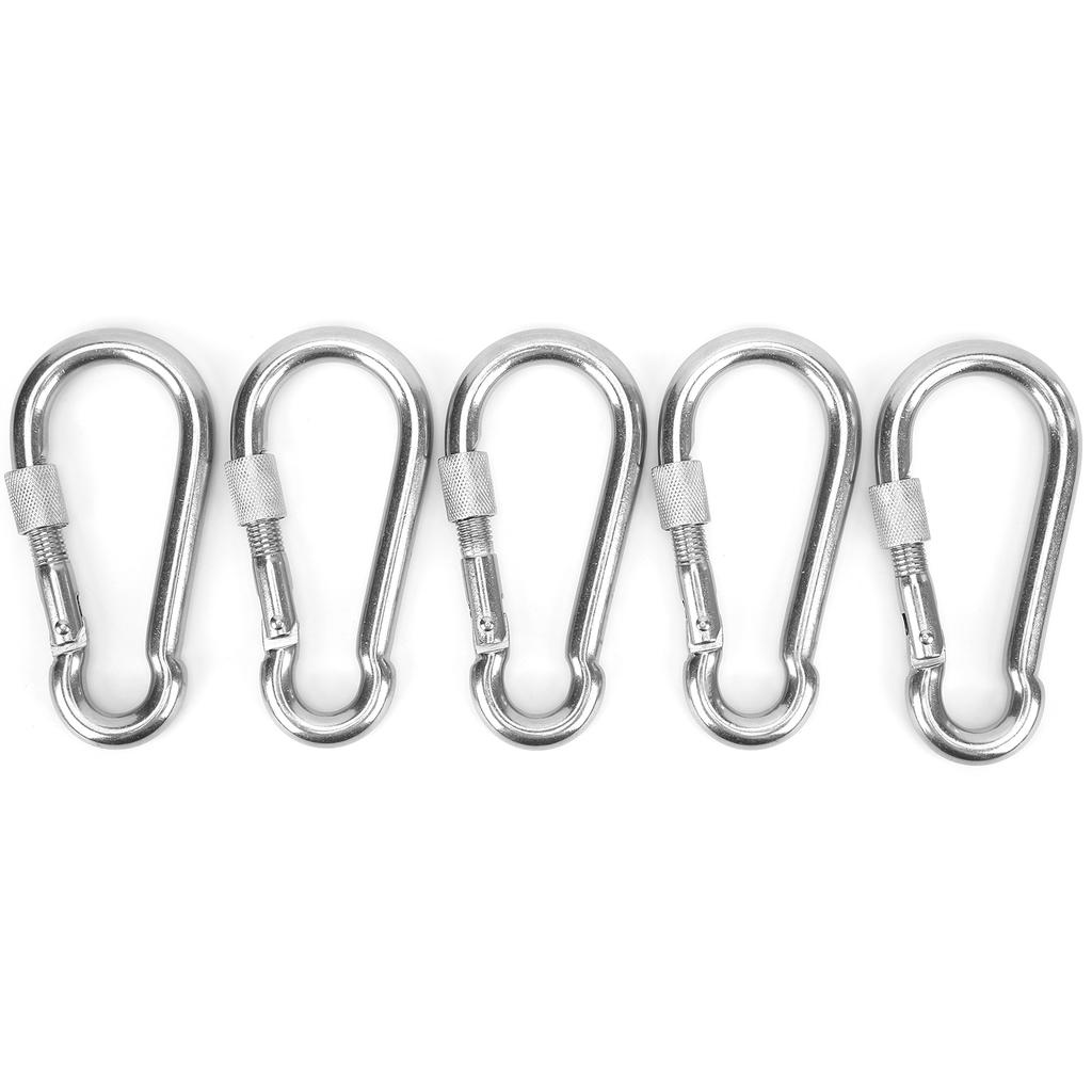 5pcs 120mm Locking Carabiner Clip Heavy Duty Spring Snap Hook with Nut Lock Buckle for Camping