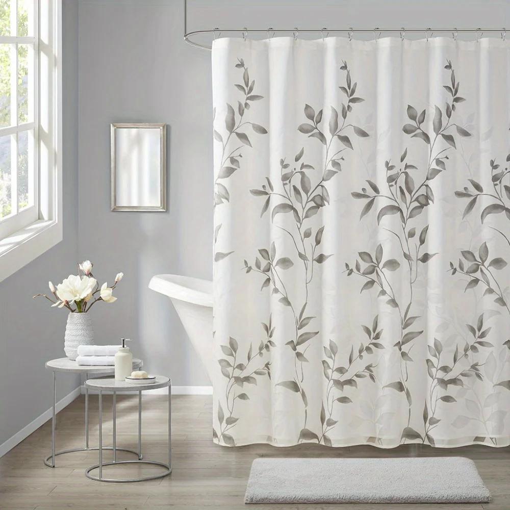 

Cecily Botanical Curtain - Teal Leaves on White, 72x72 , 12 Hooks, Quick-Dry, Machine Washable W90xH180cm