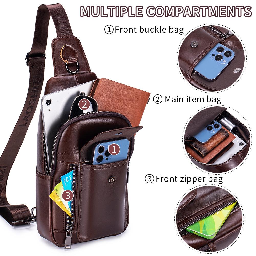 New Men's bag luxury large capacity chest bag for mobile phones and iPads, leather brand shoulder bag for travel
