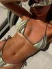 Gestreifter Print Krawatten-Dreieck Sexy geteilter Bikini Badeanzug für Damen