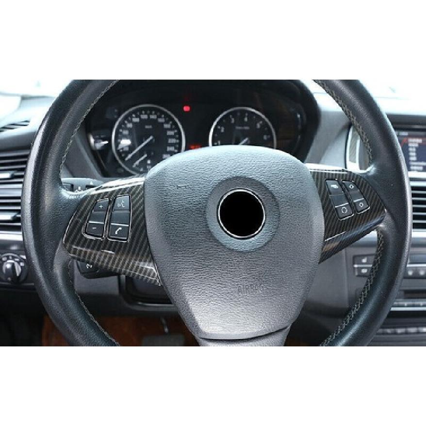 2008-2013 For BMW X5 X6 E70 E71 Cover Trim Steering Wheel Button Carbon Fiber