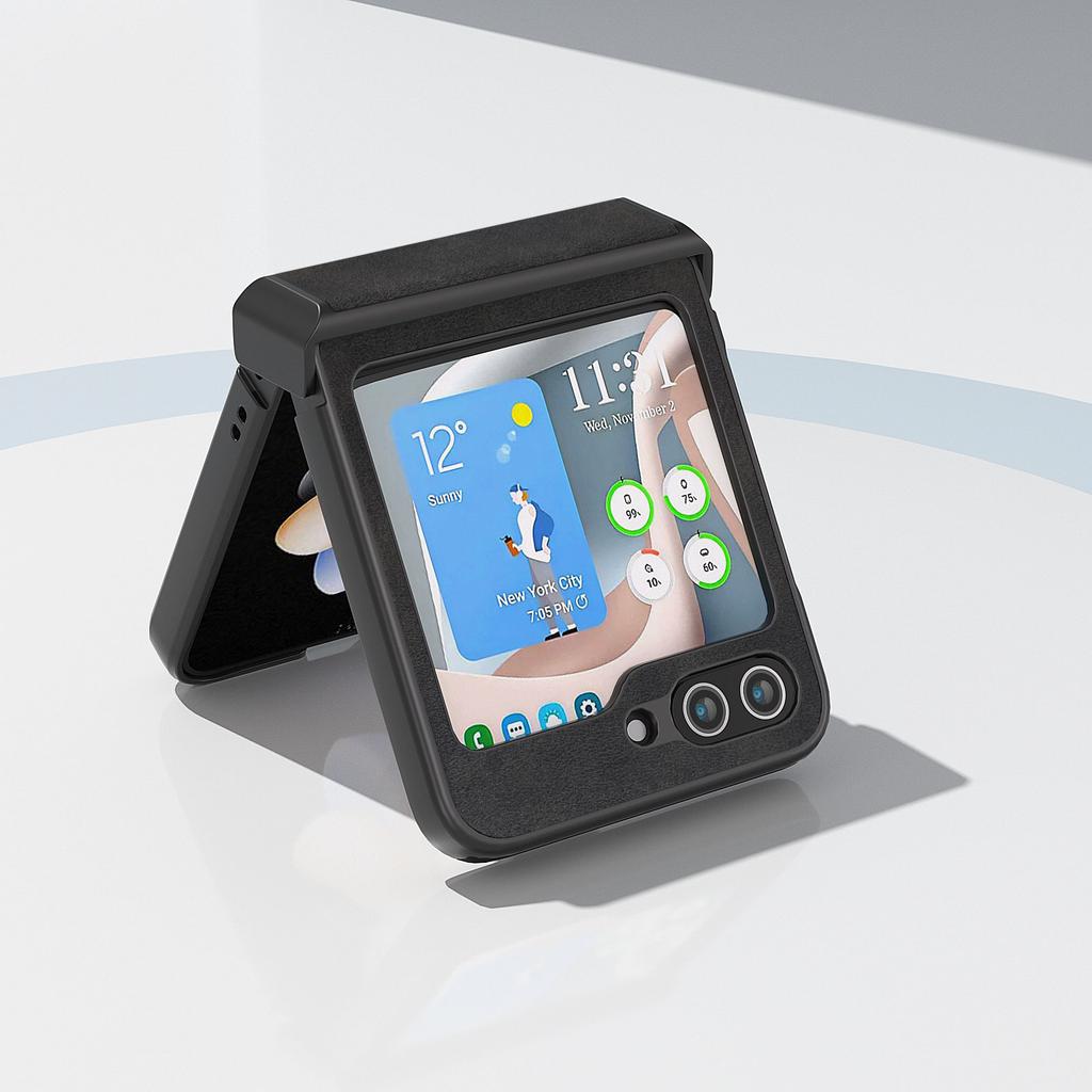 ABEEL For Samsung Galaxy Z Flip6 5G Phone Case Anti-Scratch PU+PC Hinge Protection Cover