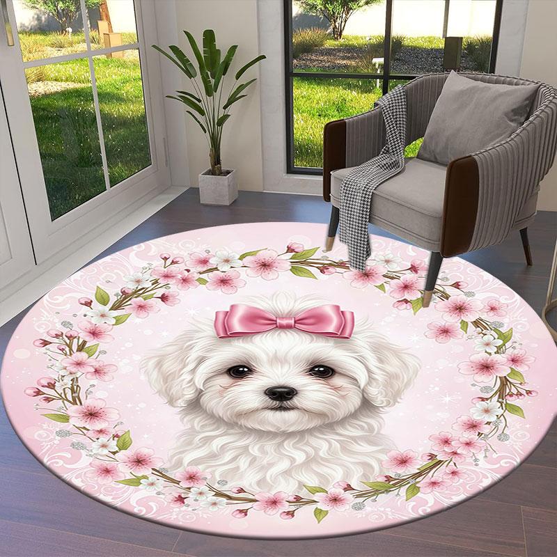 Bow tie puppy Round Area Rug,Carpet Rug for Living Room Bedroom Sofa Playroom Decor,Non slip Floor Mat