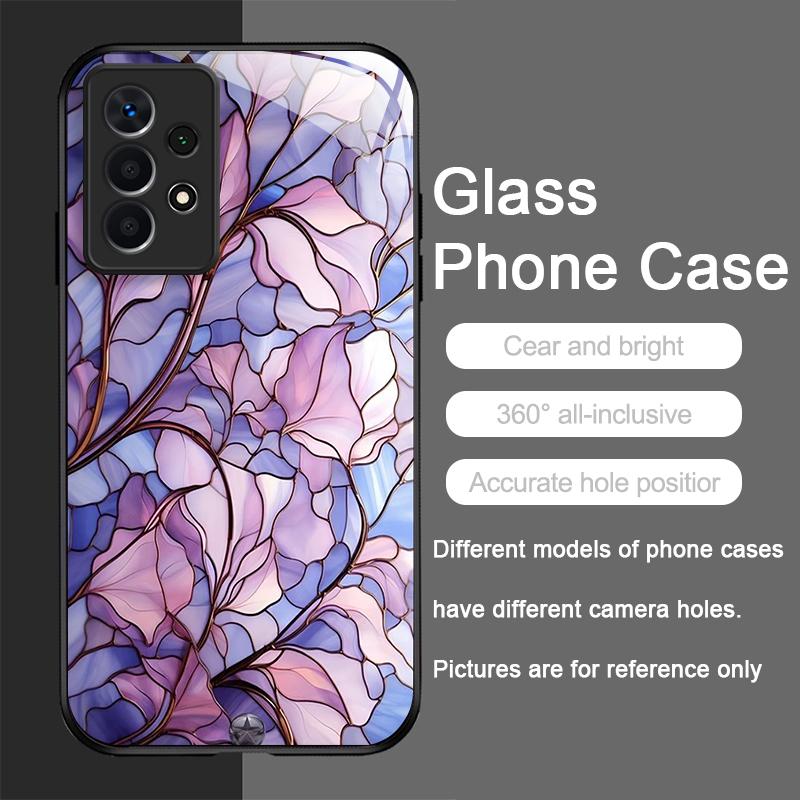 Luxury Flower Marble Texture Tempered Glass Phone Case for Samsung Galaxy A73 A72 A55 A54 A53 A52 A24 A36 A14 A31 5G Hard Cover