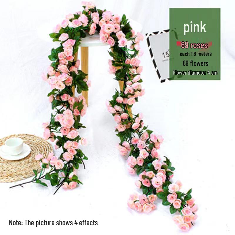 Rattan Plastic Rose Vine Artificial Flowers for Wedding Décor, Ceiling or Wall Hanging, and Air Conditioning Pipe Cover