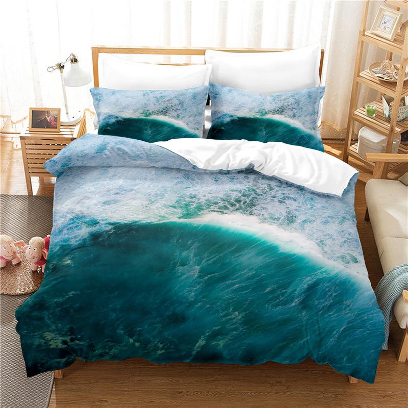 Meereswellen-Bettbezug, Kingsize/Queensize, 3D-Bettwäscheset mit blauen Gischtwellen für Kinder und Teenager, azurblauer Meerwasser-Bettbezug, weicher Bettbezug