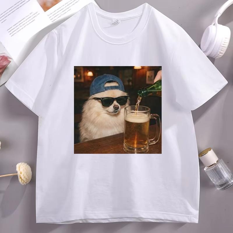 Funny Pomeranian Drinking Beer Dog T Shirt Dog Meme Graphic Tee Dog Lover Gift Fathers Day Man Clothes S