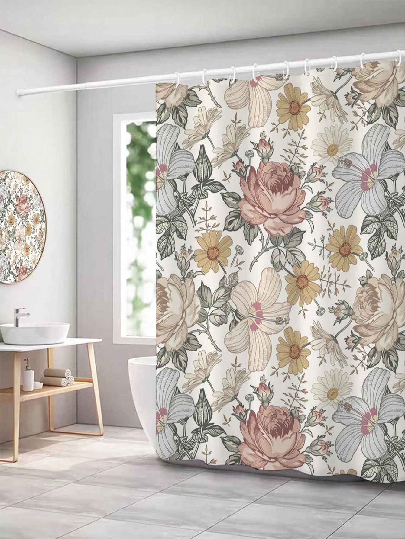 

Elegant Floral Shower Curtain - Anti-Mold, Waterproof Bathroom Decor, Unique Gift, Stylish Design, Chic W90XH180cm