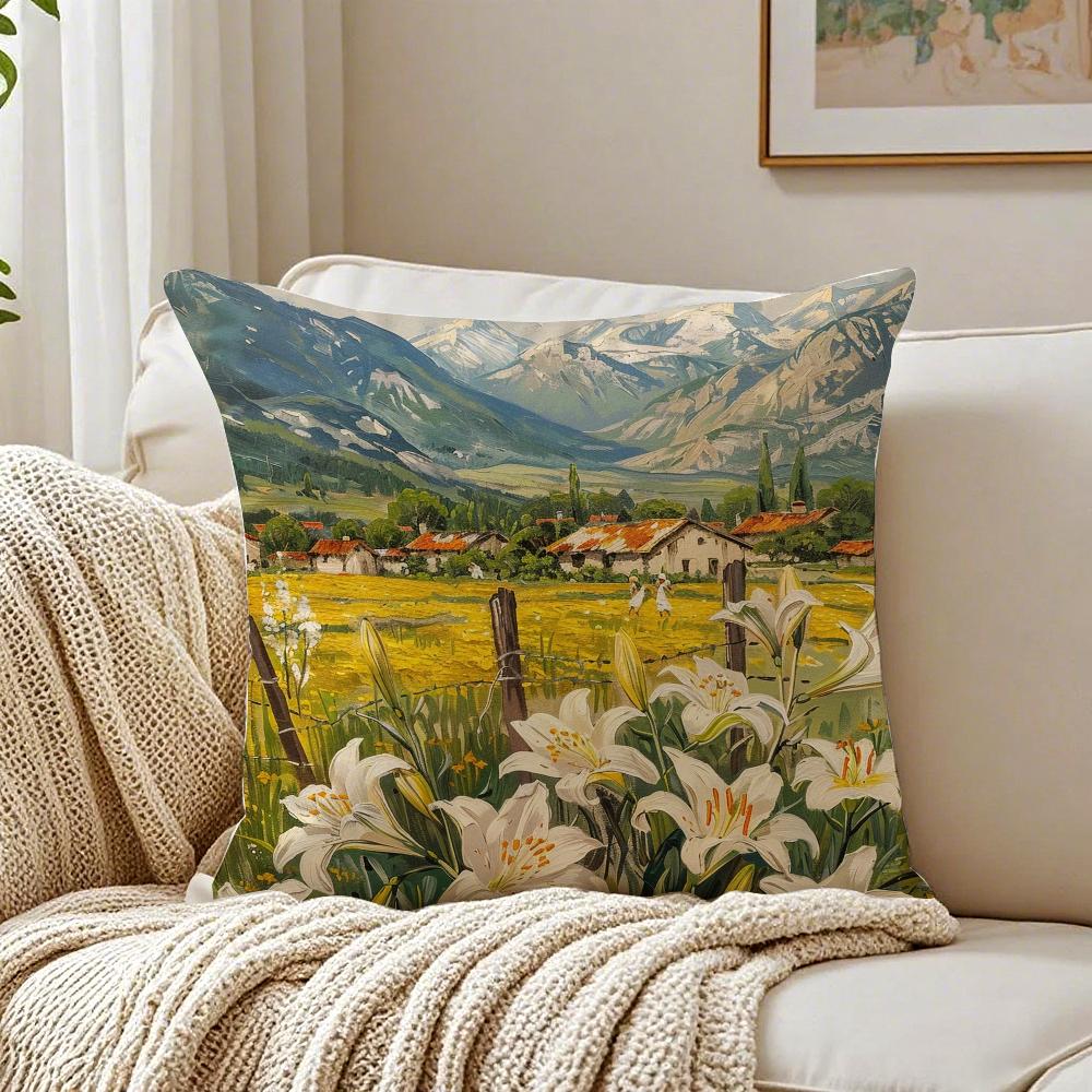 Classical Handpainted Iandscape Oil Painting Cushion Cover Pillowcase Antidustmite Living Room Sofa Decor Cushion Room