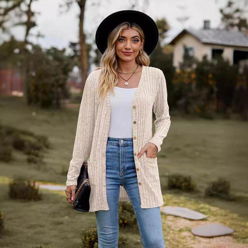 2023 Cross-Border Autumn New Women's Clothing Amazon Women's Brushed Ribbed Solid Color Long-Sleeve Cardigan Jacket