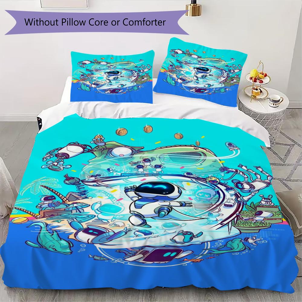 Parure de lit ASTRO BOT motif uilt Set uilt Housse Taie d'oreiller Décoration de maison Cadeau d'anniversaire (1 * housse de couette + 2 * taie d'oreiller sans garnissage)