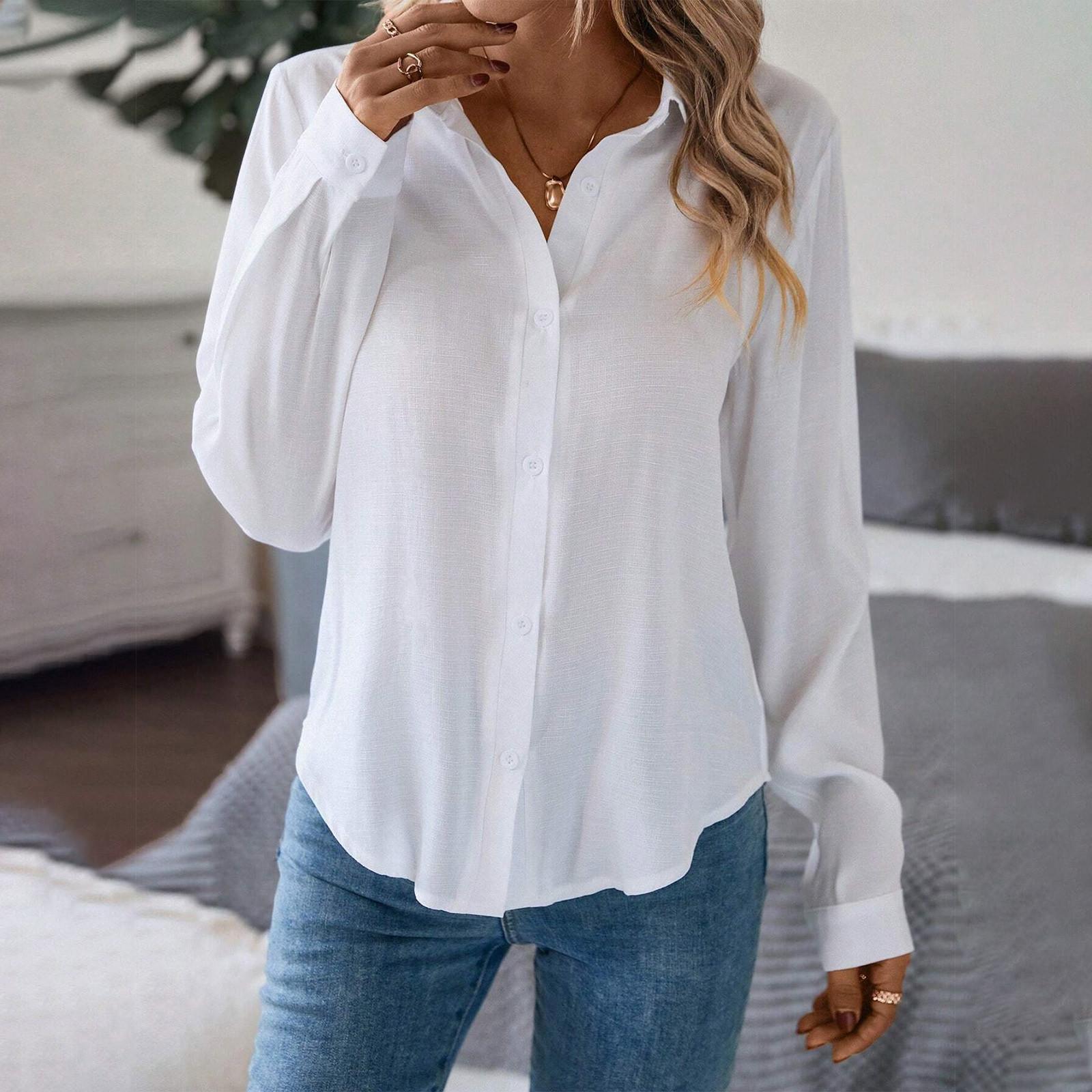 

Женская весенняя рубашка на пуговицах с длинным рукавом и V-образным вырезом, рабочая рубашка, нарядная элегантная свободная рубашка, женский пуловер, рубашка с V-образным вырезом, нижняя рубашка XL белый