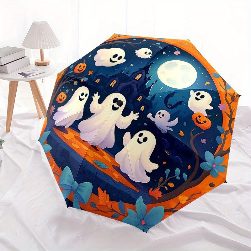 Halloween Geister und Kürbisse Rundes Wandkunst-Schirm, Tragbarer 3-fach Kompakt-Schirm für Männer & Frauen R157