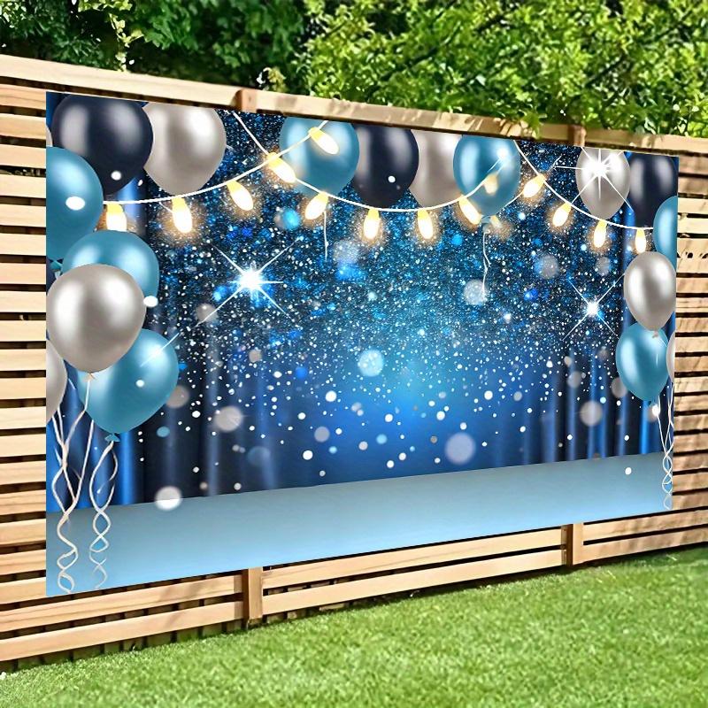 1, Blue and Silver Balloon Party Background Banner, Polyester Background Fabric, Suitable for Indoor/outdoor Decoration
