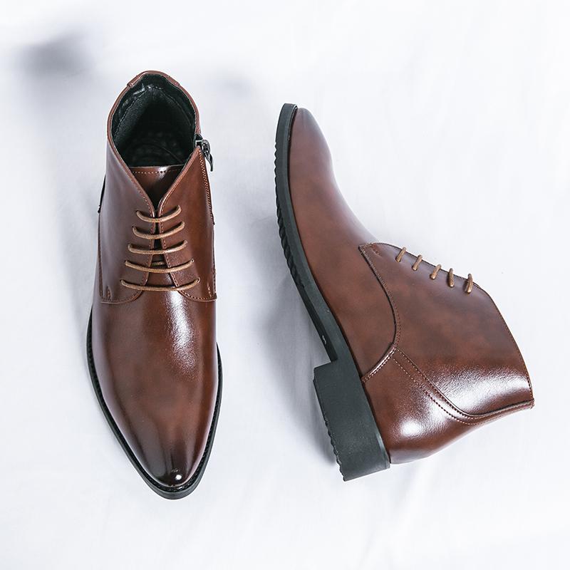 Men's Classical Retro Leather Boots Fashion Versatile Male Ankle Boots Lace-up Short Business Shoes Formal Dress High-Top Shoes