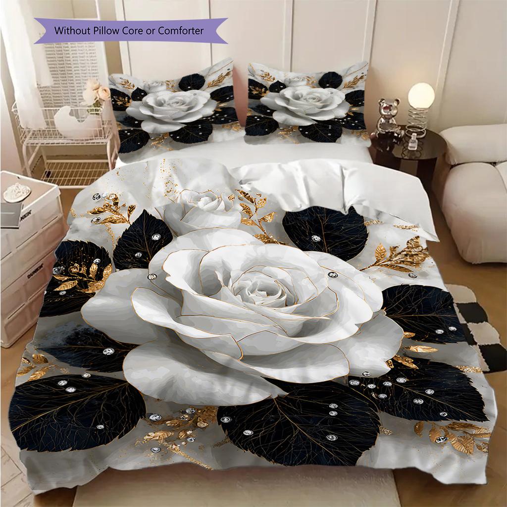 Camellia Pattern Bedding Quilt Set Quilt Cover Pillowcase Home Decoration Birthday Gift (1 * Duvet Cover + 2 * Pillowcase, Without Core)