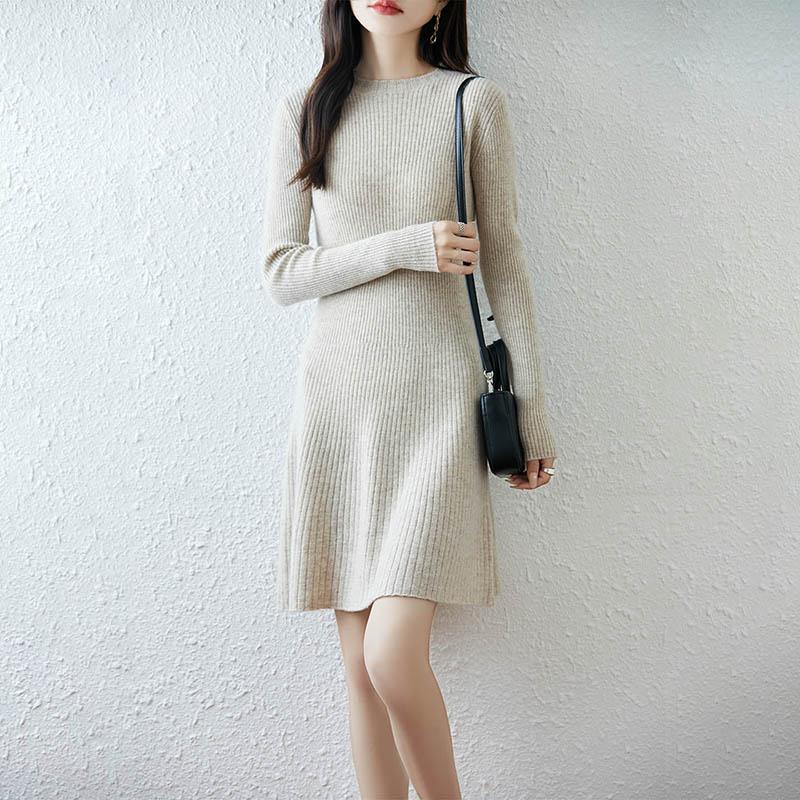 Women Sweater Dress 100% Wool TIDENOVEL O-neck Knit Long Pullover Winter Jumpers Wool Long Dress Female
