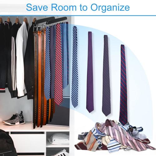 Resovo Belt Hanger for Closets, Holds up to 42 Belts, Belt Organizer with 14 Hooks, Durable Wood Belt Rack for Closet Organizer and Storage, Black, 1