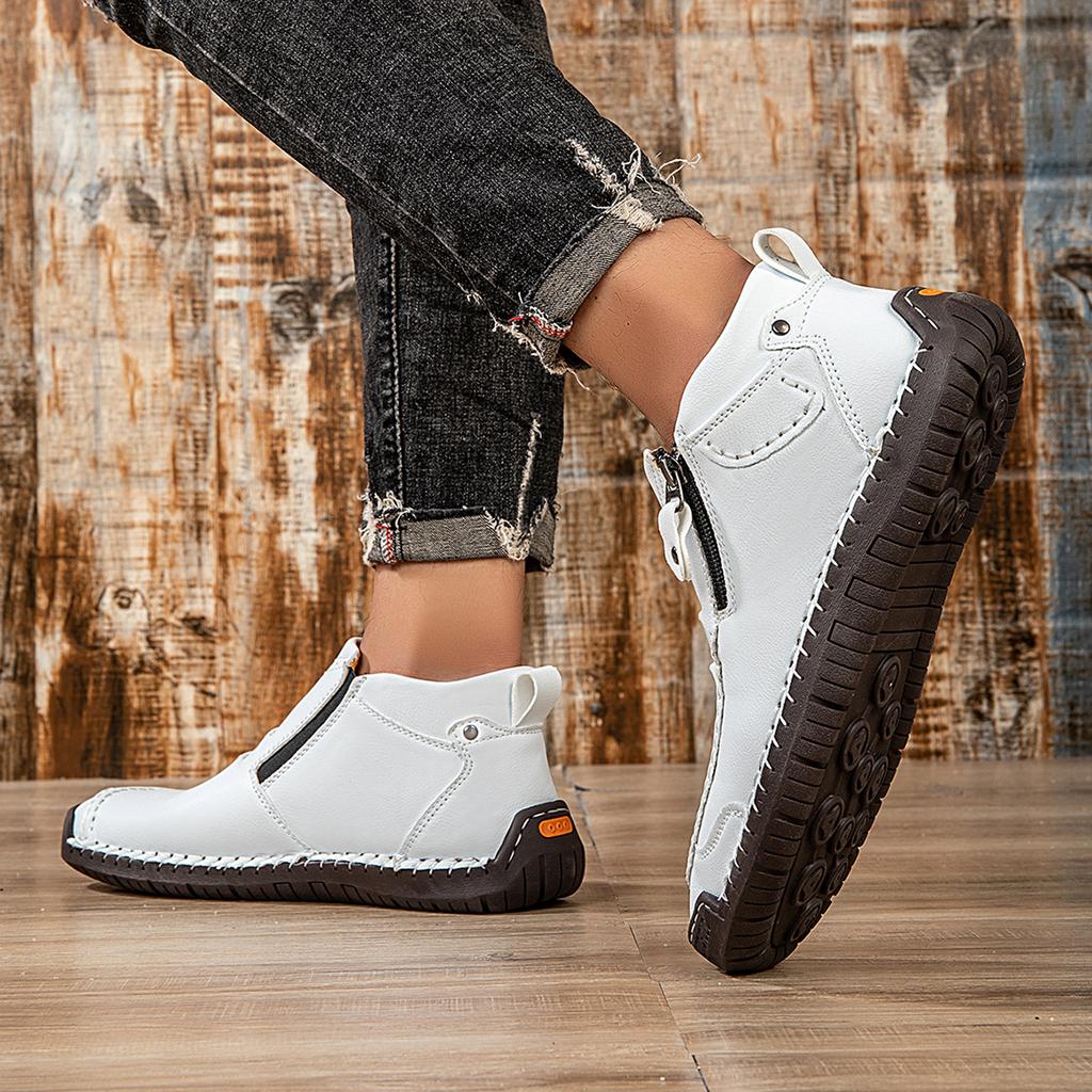 Yeni Klasik El Yapımı Deri Erkek Ayakkabıları Fermuar Tasarımı ile Açık Hava Spor Ayakkabıları Günlük Düz Ayakkabılar Erkek İş Ayakkabıları Bilekte Botlar