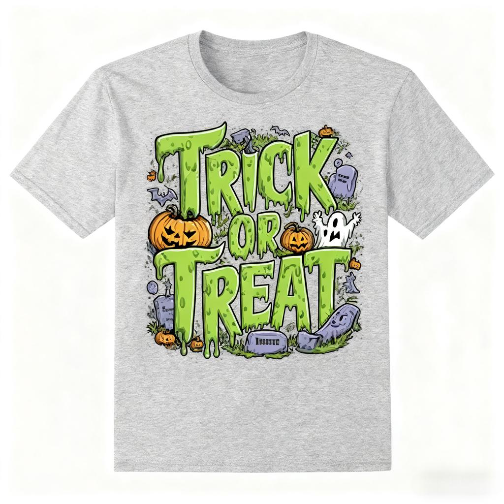 New Vintage Trick or Treat Halloween Tee Retro Pumpkin Ghost Print Cotton T-Shirt Spooky Fun Top for Men Women