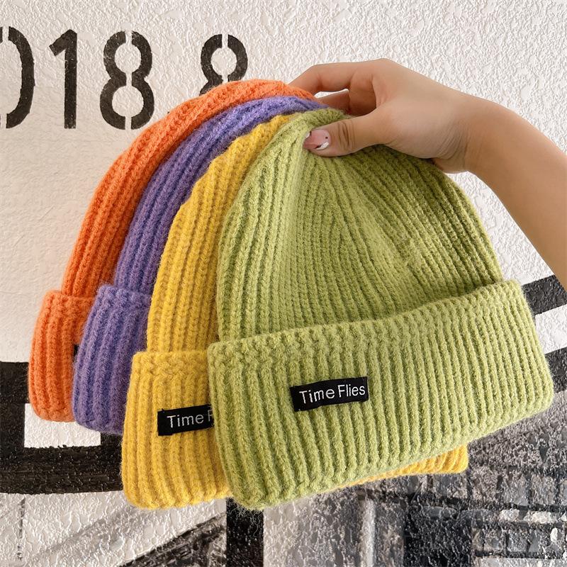 Couple Autumn and Winter Warm Knitted Hat Street Style Patch Wool Hat Women Korean Style Ins Versatile Autumn Ear Protection Hat