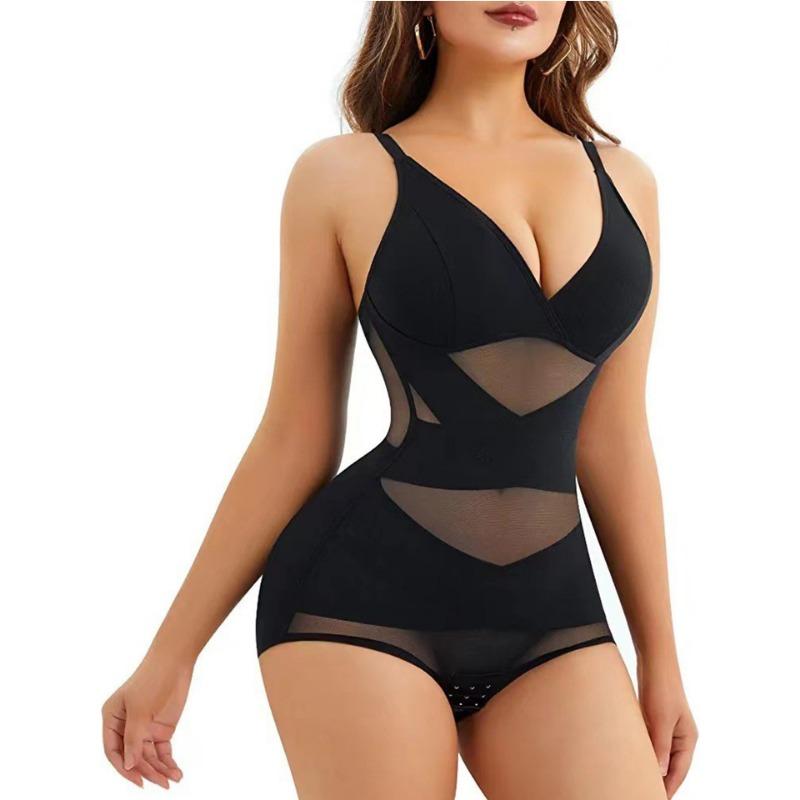 

Shapewear V-neck Jumpsuit, Light Shaping Tummy Control, Butt Lift, Body Shaping Corset, Push-up Bust Corset, Mesh S чорний