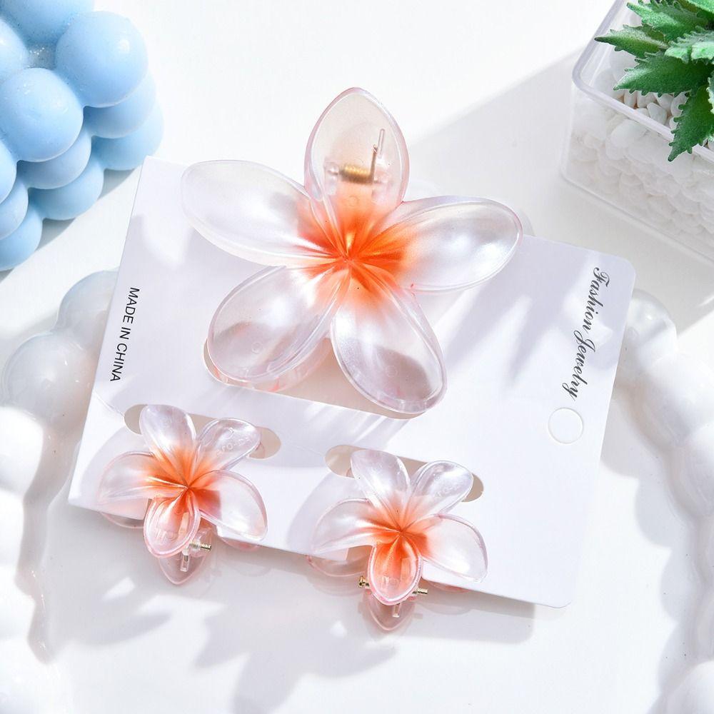 3Pcs/Set Hair Accessories Ponytail Clip Gradient Hairpin Plumeria Hawaiian Headwear Beach