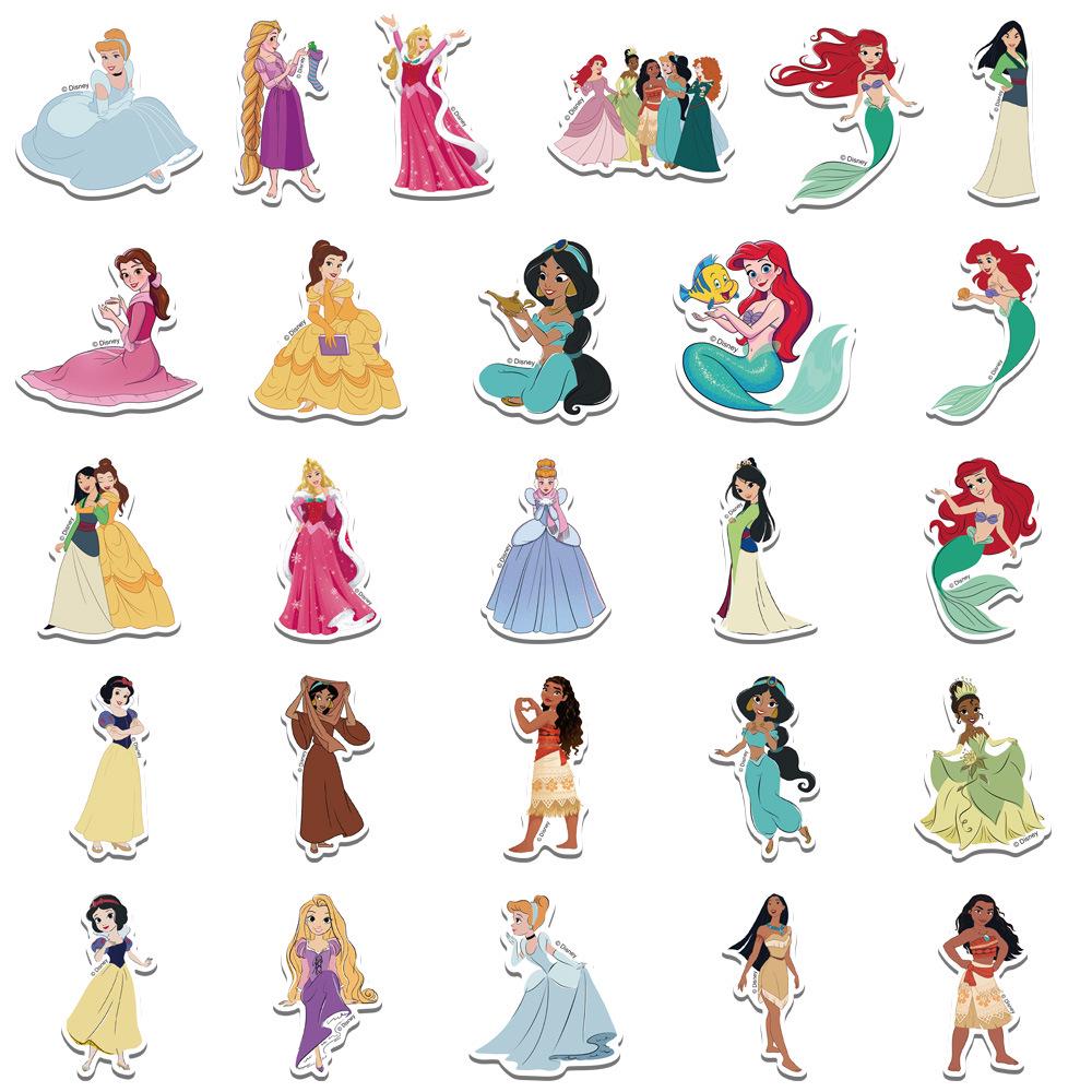 50 Waterproof Princess Cartoon Character Stickers for Journals and Scrapbooks