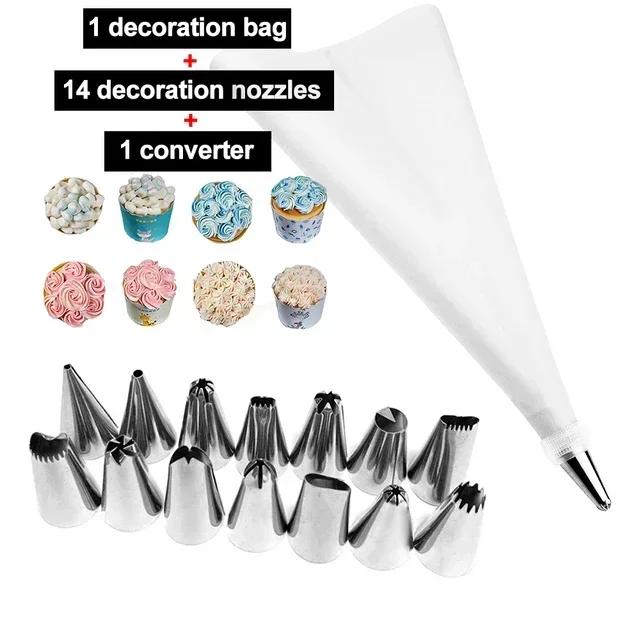 8/10/16Pcs/Set Silicone Pastry Bag Tips Kitchen Cake Icing Piping Cream Cake Decorating Tools Reusable Nozzle Set +1 Pastry Bags